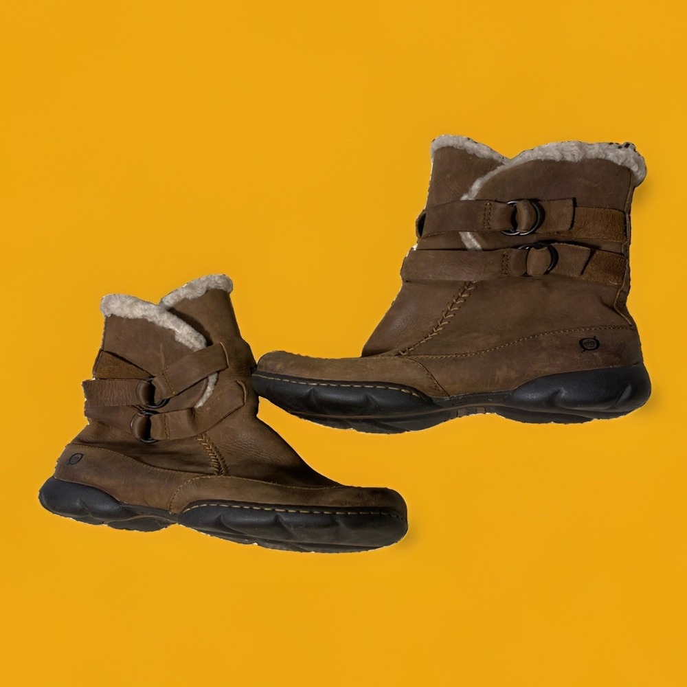 Born Ankle Leather Boots Sherpa Lined Womens 10